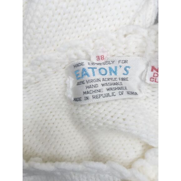White 50s Cardigan Button Front Floral Embroidery EATONS Large - Picture 7 of 7